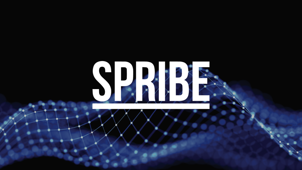 Spribe logo in white over blue tech mesh